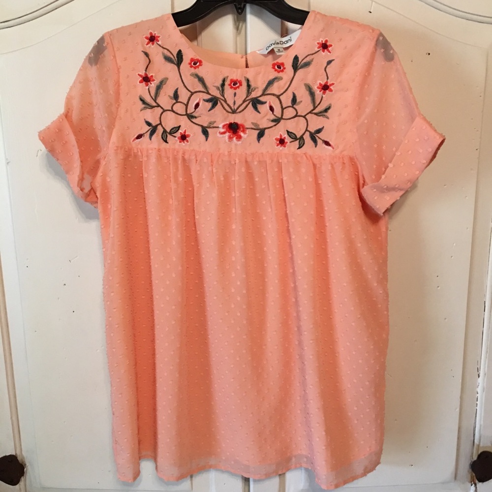 Dave & Dani Floral Swiss Dot Boutique Blouse